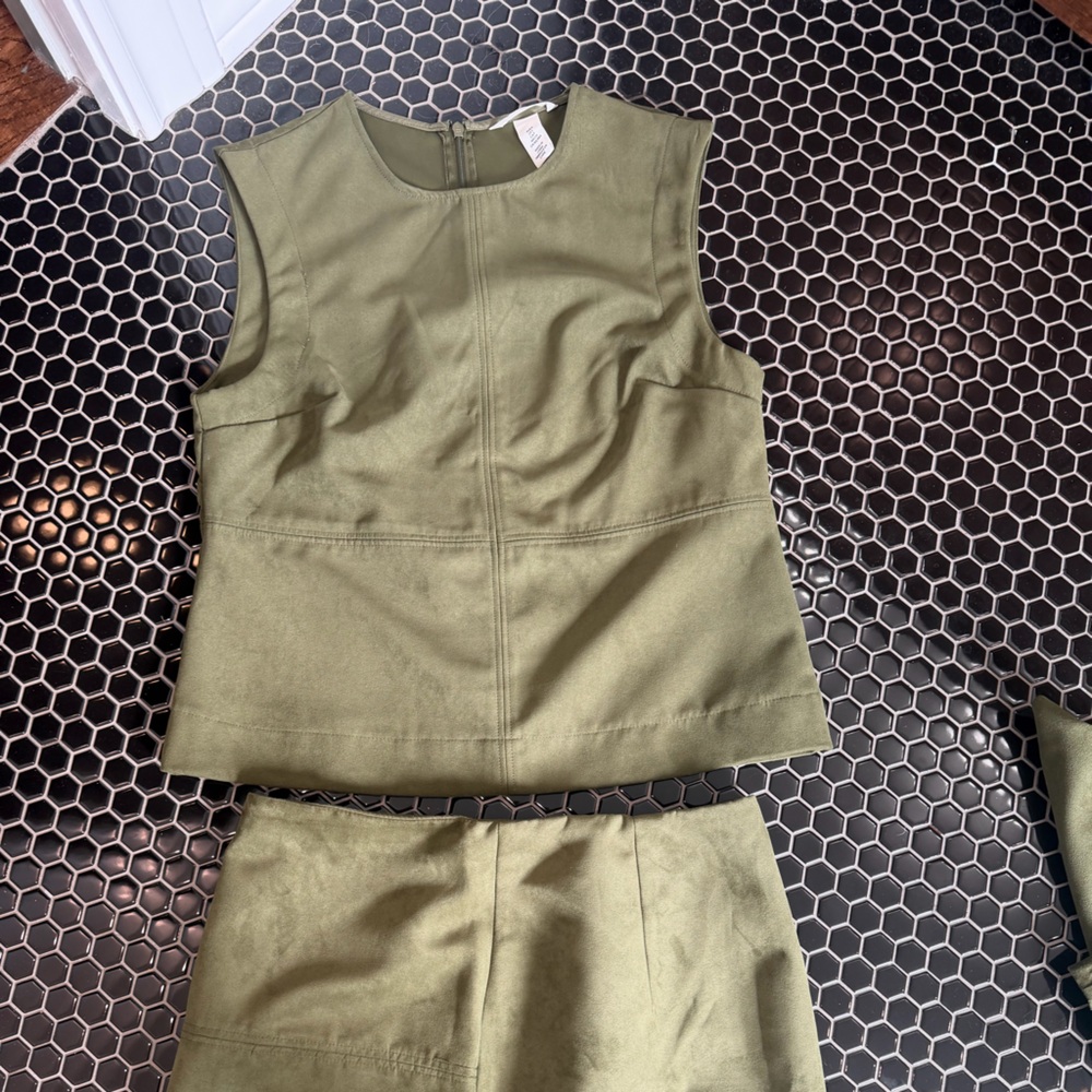 H&M Olive Green Two-Piece faux suede Set